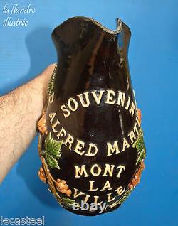 Tara Wine Pitcher Swiss Dedicatory In Varnished Earth Mont La Ville 1903
