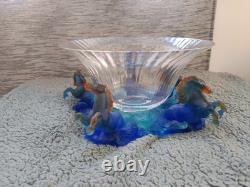 The Horses of Marly Daum France Sculpture in Blue Crystal Glass Paste
