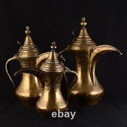 Three Dallah Brass Coffee Maker At The End Of The 19th Century Persian Islamic Art B4.1