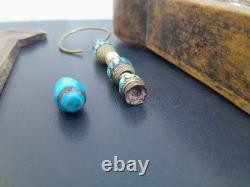 Tibetan Earring Pendant, Turquoise, Gold-Plated Brass, Mother of Pearl, Lhasa Sochi