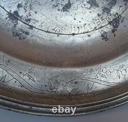 Tin Dish Engraved With Gardener's Attributes 18th Swiss Plainpalais Geneve