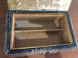 Tramp Art Sewing or Jewelry Box in Carved Wood, Folk Art
