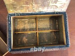 Tramp Art Sewing or Jewelry Box in Carved Wood, Folk Art