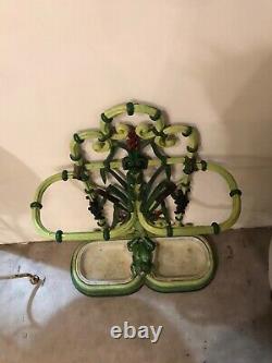 Translation: Antique Cast Iron Polychrome Umbrella Stand 19th Century Frog and Reeds