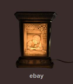Triangular Lithophane Night Light 19th Century Mill Boat The Cat & The Grandmother