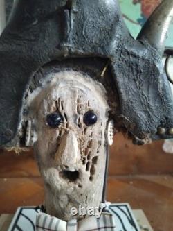 Unique antique art object signed OH strange rustic wood creator of sensations