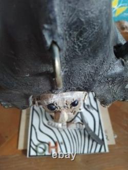 Unique antique art object signed OH strange rustic wood creator of sensations