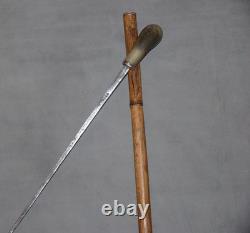 Unusual vintage old cane walking-stick PARIS forged iron soul