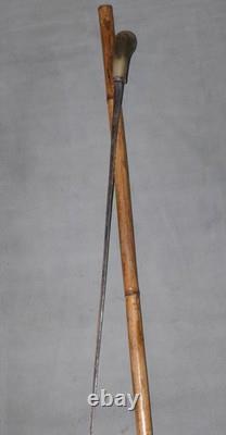 Unusual vintage old cane walking-stick PARIS forged iron soul