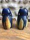 Very Beautiful Pair Of Vase 1950 In Blue And Yellow Design Stones Number 43