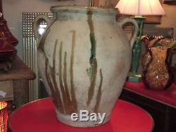 Very Large Pot 46 CM Terracotta Glazed Nineteenth, Yellow And Green Coulure, South
