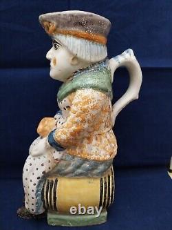 Very Old Anthropomorphic Pitcher called JACQUELINE Earthenware Ceramic (to be restored)