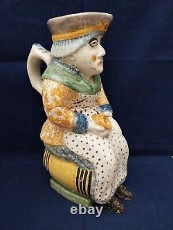 Very Old Anthropomorphic Pitcher called JACQUELINE Earthenware Ceramic (to be restored)