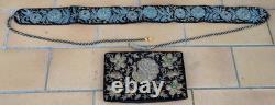 Very Rare Car Like New Handbag and Belt with Gold Thread and Stones