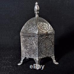 Very Rare Persian Antique Qajar Qalamzani Silver Box Islamic / C + Provenance