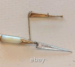 Very Rare Small Corsican Vendetta Knife Gold Mother-of-Pearl Brooch