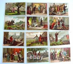 Very beautiful series of 76 old educational cards, kings of France, XIX