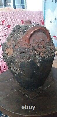 Very rare ancient metal oil amphora pitcher with slip decoration from the 19th century - H 46cm
