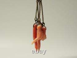 Very rare antique lucky charm with 4 cornicello and 1 red coral figa, Sicily, 19th century