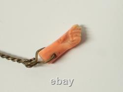 Very rare antique lucky charm with 4 cornicello and 1 red coral figa, Sicily, 19th century