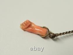 Very rare antique lucky charm with 4 cornicello and 1 red coral figa, Sicily, 19th century