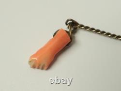 Very rare antique lucky charm with 4 cornicello and 1 red coral figa, Sicily, 19th century