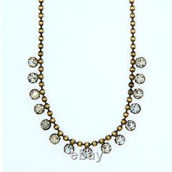 Vintage 20s 30s Art Deco Brass and Crystal Pearl Necklace