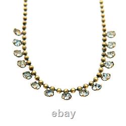 Vintage 20s 30s Art Deco Brass and Crystal Pearl Necklace