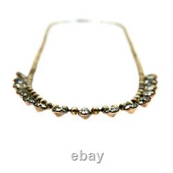 Vintage 20s 30s Art Deco Brass and Crystal Pearl Necklace