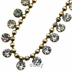 Vintage 20s 30s Art Deco Brass and Crystal Pearl Necklace