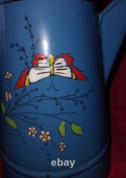 Vintage Enamelled Metal Coffee Pot with Bird Design (Finches) TTB 21 cm
