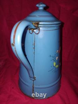 Vintage Enamelled Metal Coffee Pot with Bird Design (Finches) TTB 21 cm