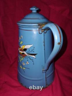 Vintage Enamelled Metal Coffee Pot with Bird Design (Finches) TTB 21 cm