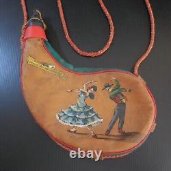 Vintage Flamenco Design Leather Rubber Water Bottle XXth Century SPAIN MEMORY N6170