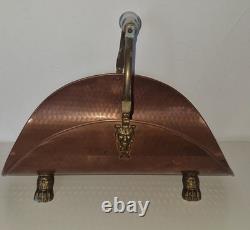 Vintage Hammered Copper and Brass Lion Head Fireplace Log Basket