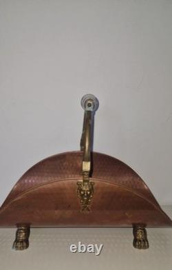 Vintage Hammered Copper and Brass Lion Head Fireplace Log Basket