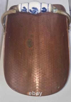 Vintage Hammered Copper and Brass Lion Head Fireplace Log Basket