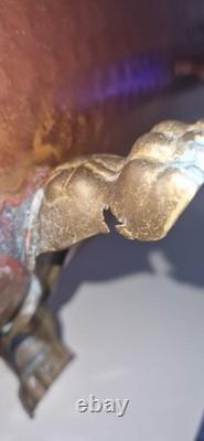 Vintage Hammered Copper and Brass Lion Head Fireplace Log Basket