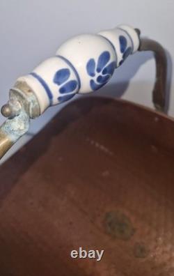 Vintage Hammered Copper and Brass Lion Head Fireplace Log Basket