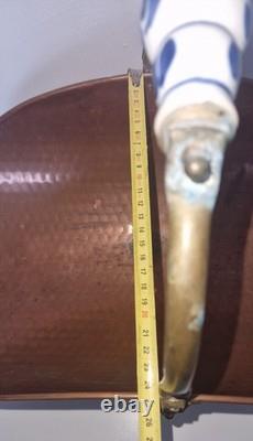 Vintage Hammered Copper and Brass Lion Head Fireplace Log Basket
