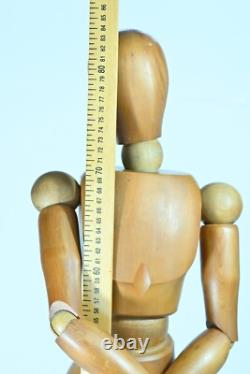 Vintage large painter's mannequin workshop 1950 patinated wood 89 cm articulated