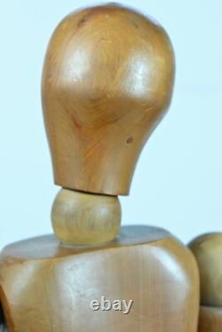 Vintage large painter's mannequin workshop 1950 patinated wood 89 cm articulated