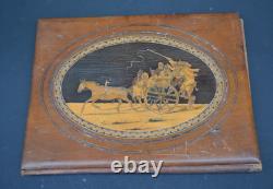 Vintage olive wood document holder, souvenir from Nice, Sorrento marquetry