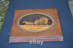 Vintage olive wood document holder, souvenir from Nice, Sorrento marquetry