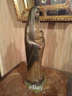 Virgin Bronze Statuette By Jean Lormier Art Deco
