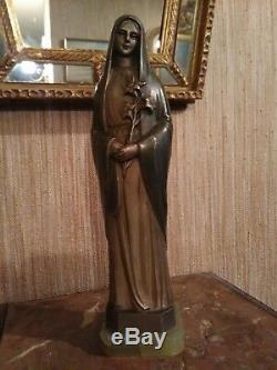 Virgin Bronze Statuette By Jean Lormier Art Deco