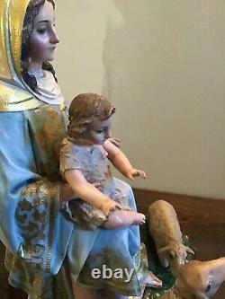 Virgin Satut To The Old Child Style 18 Th Sculpture On Polychrome Wood