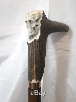 Walking Stick, Wooden Stick Deer Skull Artist France Cane Walking Stick