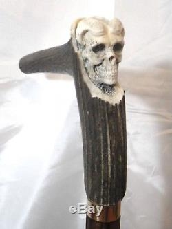 Walking Stick, Wooden Stick Deer Skull Artist France Cane Walking Stick