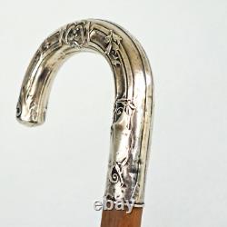 Walking cane with sterling silver pommel and handle, Art Nouveau period circa 1900